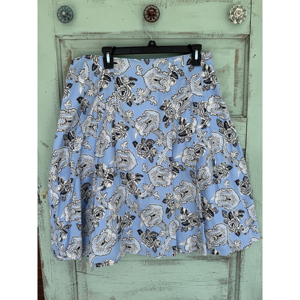 Talbot's Pleated Cotton Blend Skirt Floral/Paisley Print Shades‎ of Blue Sz 12